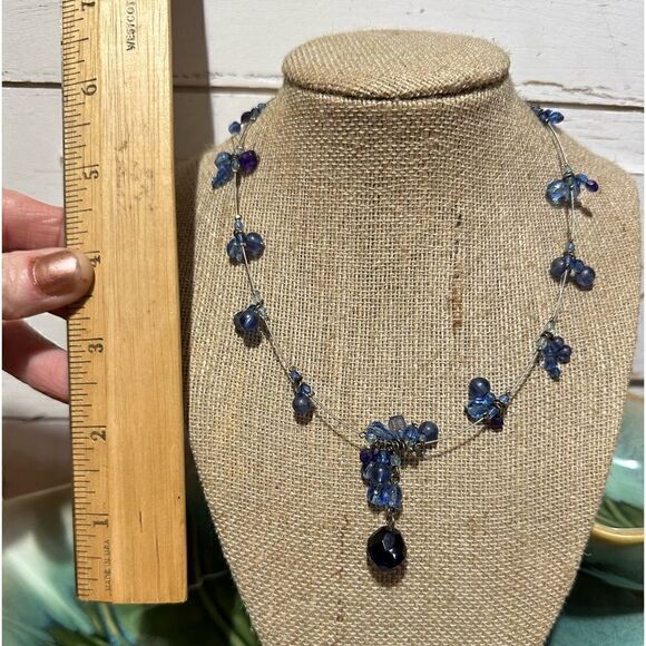 Handcrafted Blue Glass Bead Illusion Necklace - Picture 2 of 2